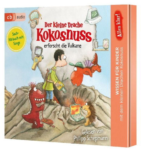 Buchcover und Innenansicht für das Buch: Alles klar! Der kleine Drache Kokosnuss erforscht die Vulkane