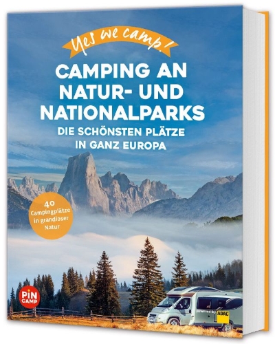 Buchcover und Innenansicht für das Buch: Yes we camp! Camping an Natur- und Nationalparks