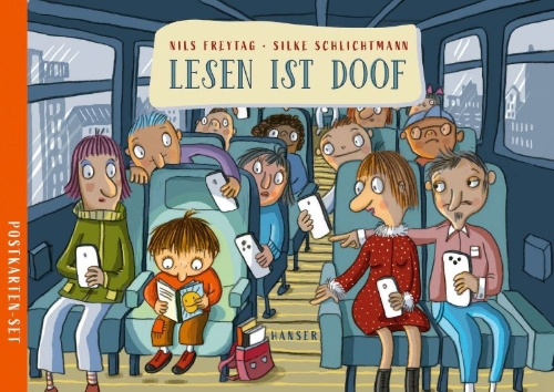 Buchcover und Innenansicht für das Buch: Lesen ist doof Postkarten-Set