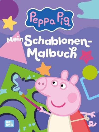 Buchcover und Innenansicht für das Buch: Peppa Wutz Ausmalbilder: Mein Schablonen-Malbuch