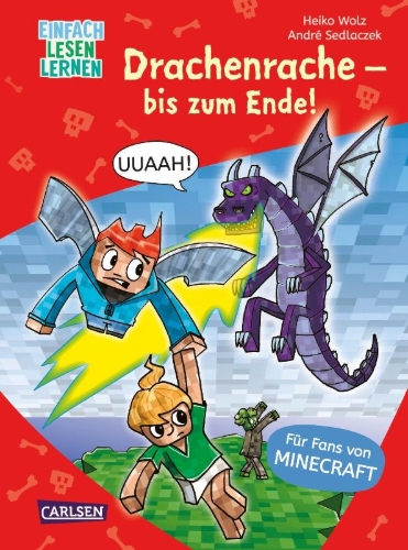 Buchcover und Innenansicht für das Buch: Lesenlernen mit Spaß - Minecraft 3: Drachenrache - bis zum Ende!
