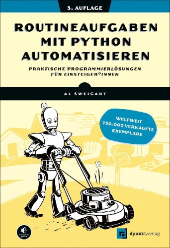 Buchcover und Innenansicht für das Buch: Routineaufgaben mit Python automatisieren
