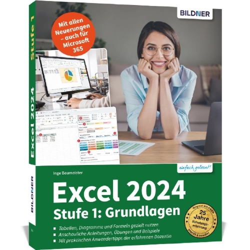 Buchcover und Innenansicht für das Buch: Excel 2024 - Stufe 1: Grundlagen