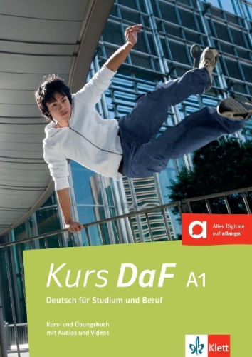 Buchcover und Innenansicht für das Buch: Kurs DaF A1. Kurs- und Übungsbuch mit Audios und Videos