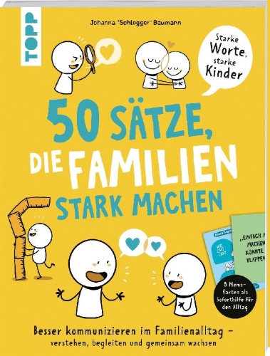 Buchcover und Innenansicht für das Buch: 50 Sätze, die Familien stark machen