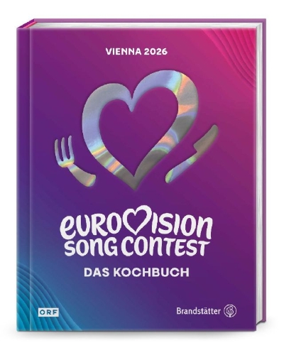 Buchcover und Innenansicht für das Buch: Eurovision Song Contest. Das Kochbuch