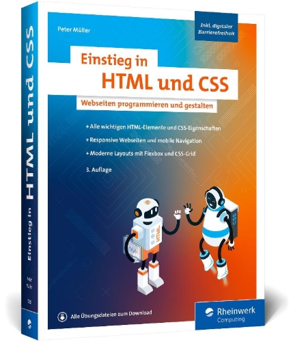 Buchcover und Innenansicht für das Buch: Einstieg in HTML und CSS