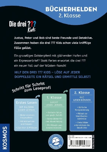 Buchcover und Innenansicht für das Buch: Die drei ??? Kids, Bücherhelden 2. Klasse, Spuk in der Wüste