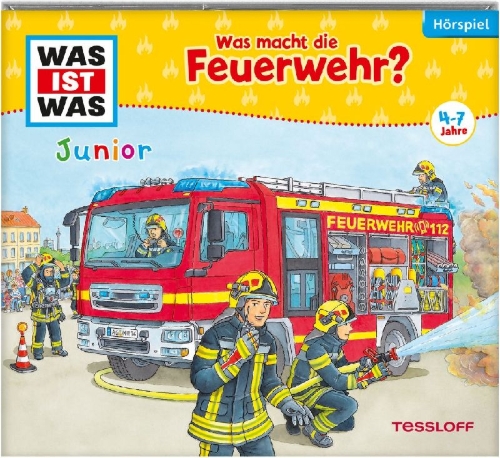 Buchcover und Innenansicht für das Buch: WAS IST WAS Junior Hörspiel. Was macht die Feuerwehr?