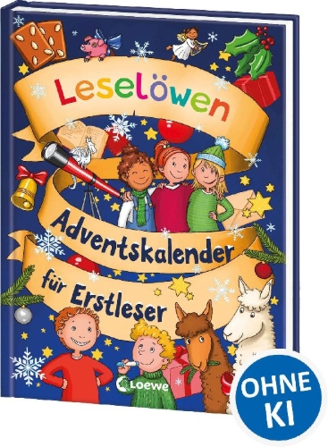 Buchcover und Innenansicht für das Buch: Leselöwen-Adventskalender für Erstleser