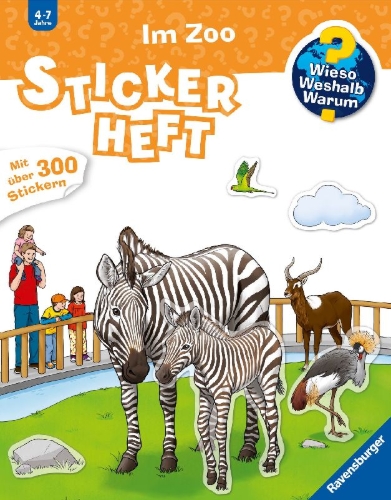Buchcover und Innenansicht für das Buch: Wieso? Weshalb? Warum? Stickerheft: Im Zoo