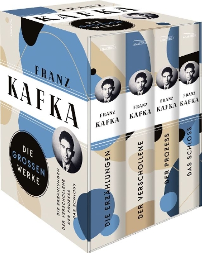 Buchcover und Innenansicht für das Buch: Franz Kafka, Die großen Werke (Die Erzählungen - Der Verschollene - Der Prozess - Das Schloss) (4 Bände im Schuber)