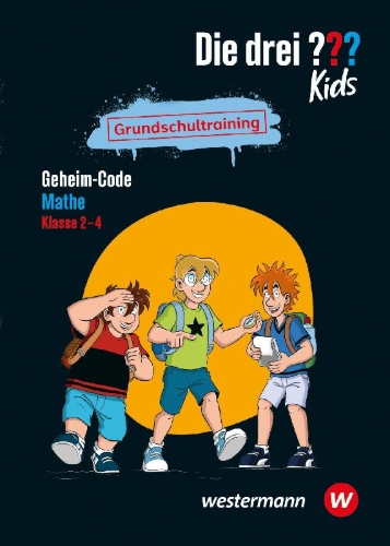 Buchcover und Innenansicht für das Buch: Die drei ??? Kids - Grundschultraining. Geheim-Code Mathe 2-4