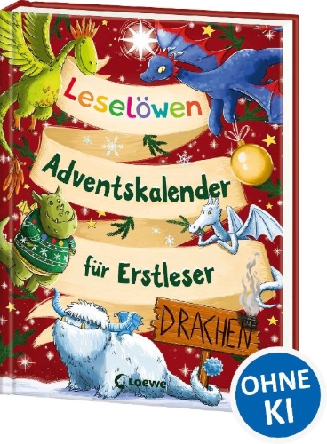Buchcover und Innenansicht für das Buch: Leselöwen-Adventskalender für Erstleser - Drachen