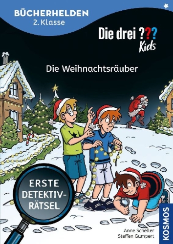 Buchcover und Innenansicht für das Buch: Die drei ??? Kids, Bücherhelden 2. Klasse, Die Weihnachtsräuber