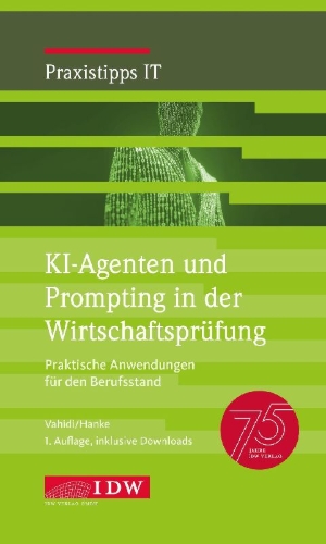 Buchcover und Innenansicht für das Buch: KI-Agenten und Prompting in der Wirtschaftsprüfung