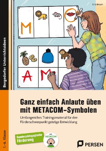 Buchcover und Innenansicht für das Buch: Ganz einfach Anlaute üben mit METACOM-Symbolen
