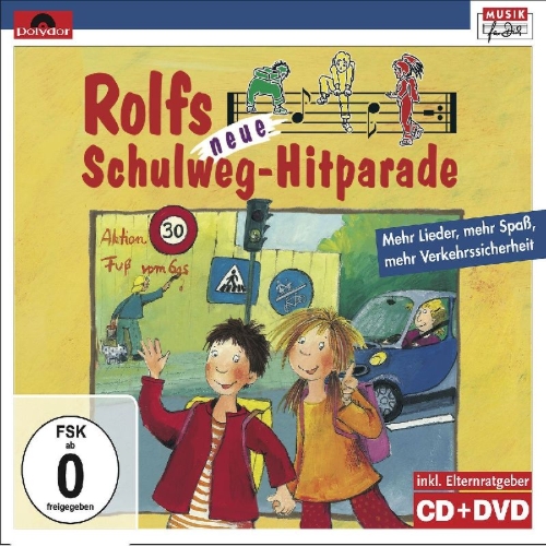 Buchcover und Innenansicht für das Buch: Rolfs neue Schulweg-Hitparade. CD + DVD