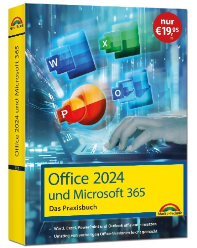 Buchcover und Innenansicht für das Buch: Office 2024 und Microsoft 365 - Das Praxishandbuch