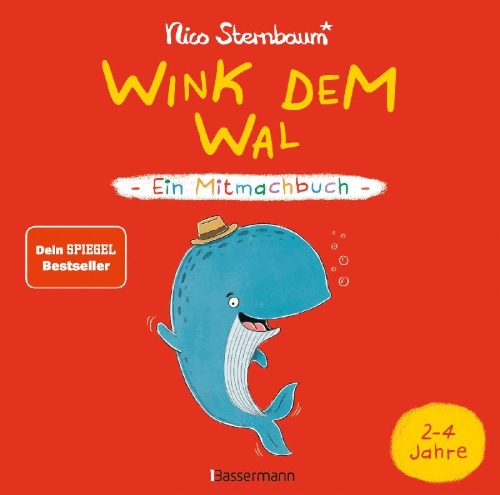 Buchcover und Innenansicht für das Buch: Wink dem Wal - Ein Mitmachbuch zum Schütteln, Schaukeln, Pusten, Klopfen und sehen, was dann passiert