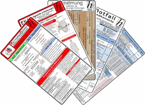 Buchcover und Innenansicht für das Buch: Rettungsdienst Karten-Set - EKG, Herzrhythmusstörungen, Notfallmedikamente, Reanimation