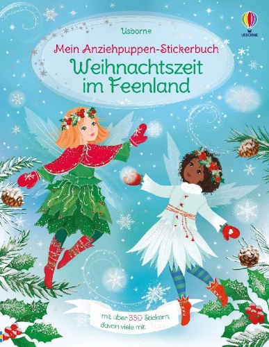 Buchcover und Innenansicht für das Buch: Mein Anziehpuppen-Stickerbuch: Weihnachtszeit im Feenland