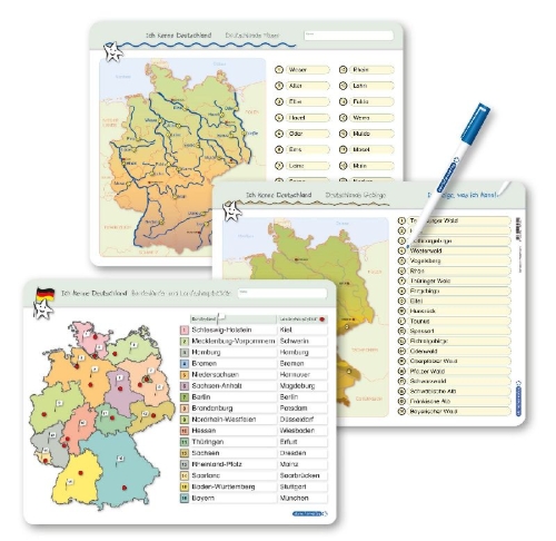 Buchcover und Innenansicht für das Buch: Ich kenne Deutschland - 1. Bundesländer & Landeshauptstädte, 2. Flüsse, 3. Gebirge im Set