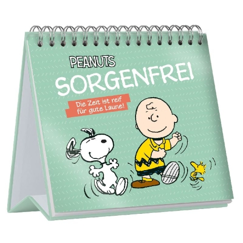 Buchcover und Innenansicht für das Buch: Peanuts: Sorgenfrei - Die Zeit ist reif für gute Laune!