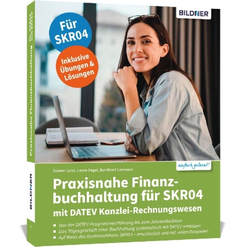 Buchcover und Innenansicht für das Buch: Praxisnahe Finanzbuchhaltung für SKR04 mit DATEV Kanzlei-Rechnungswesen