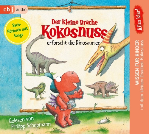 Buchcover und Innenansicht für das Buch: Alles klar! Der kleine Drache Kokosnuss erforscht... Die Dinosaurier