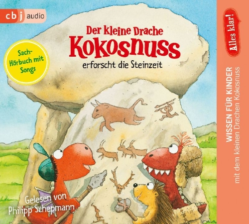 Buchcover und Innenansicht für das Buch: Alles klar! Der kleine Drache Kokosnuss erforscht die Steinzeit
