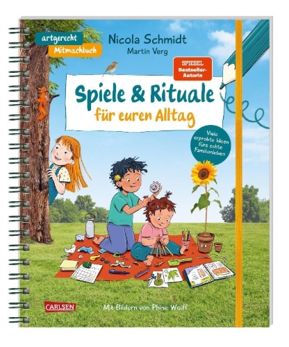 Buchcover und Innenansicht für das Buch: Spiele & Rituale für euren Alltag