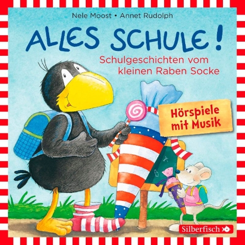 Buchcover und Innenansicht für das Buch: Alles Schule! Schulgeschichten vom kleinen Raben Socke