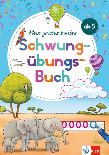 Buchcover und Innenansicht für das Buch: Klett Mein großes buntes Schwungübungs-Buch ab 5 Jahren