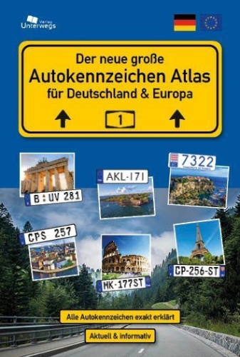 Buchcover und Innenansicht für das Buch: Der große AUTOKENNZEICHEN ATLAS für Deutschland und Europa