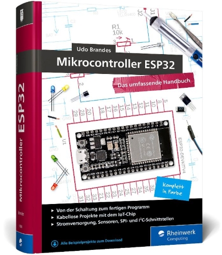 Buchcover und Innenansicht für das Buch: Mikrocontroller ESP32
