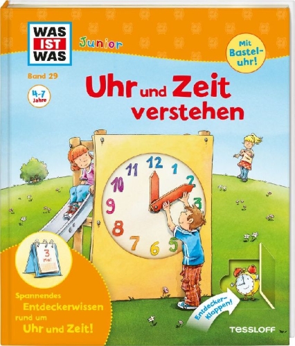 Buchcover und Innenansicht für das Buch: WAS IST WAS Junior Band 29. Uhr und Zeit verstehen
