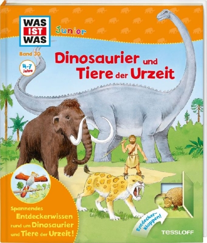 Buchcover und Innenansicht für das Buch: WAS IST WAS Junior Band 30. Dinosaurier und Tiere der Urzeit