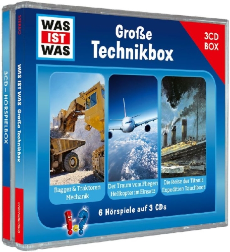 Buchcover und Innenansicht für das Buch: WAS IST WAS 3-CD Hörspielbox. Große Technikbox