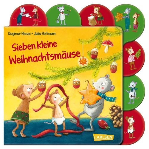 Buchcover und Innenansicht für das Buch: Sieben kleine Weihnachtsmäuse