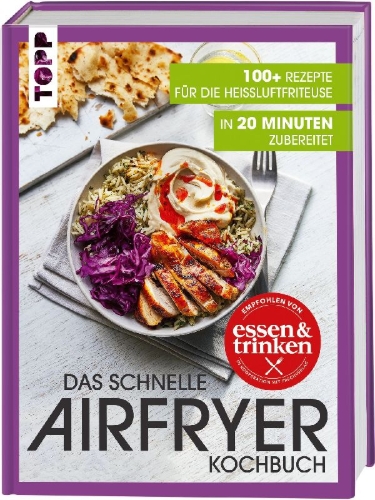 Buchcover und Innenansicht für das Buch: 20-Minute Air Fryer Meals