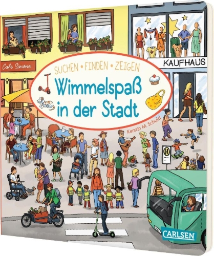Buchcover und Innenansicht für das Buch: Wimmelspaß in der Stadt