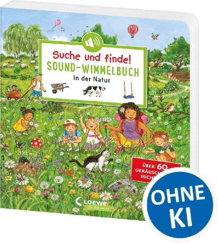 Buchcover und Innenansicht für das Buch: Suche und finde! Sound-Wimmelbuch - In der Natur