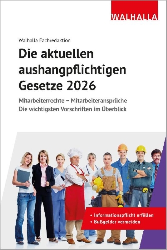 Buchcover und Innenansicht für das Buch: Die aktuellen aushangpflichtigen Gesetze 2026