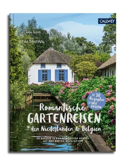 Buchcover und Innenansicht für das Buch: Romantische Gartenreisen in den Niederlanden und Belgien
