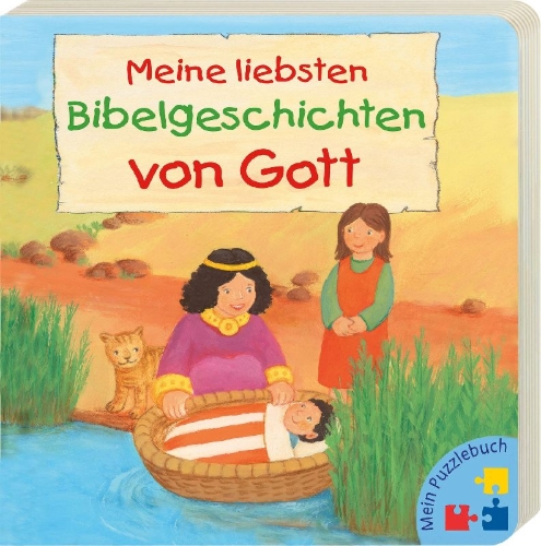 Buchcover und Innenansicht für das Buch: Mein Puzzlebuch: Meine liebsten Bibelgeschichten von Gott