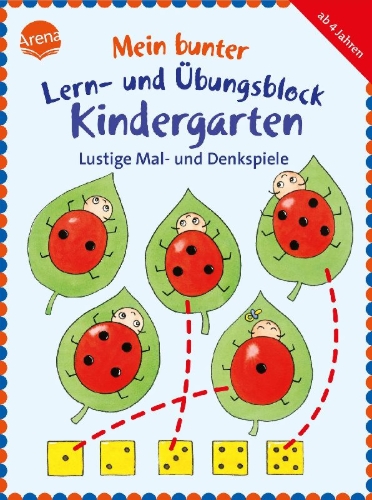 Buchcover und Innenansicht für das Buch: Mein bunter Lern- und Übungsblock Kindergarten. Lustige Mal- und Denkspiele