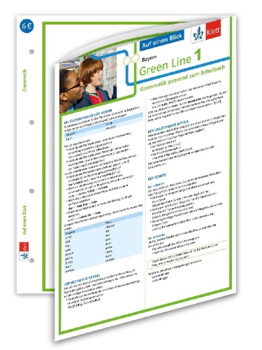Buchcover und Innenansicht für das Buch: Green Line 1 Bayern Klasse 5 - Auf einen Blick. Grammatik passend zum Schulbuch - Klappkarte (6 Seiten)