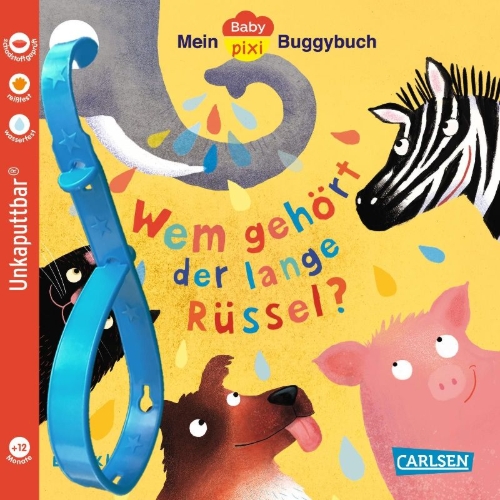 Buchcover und Innenansicht für das Buch: Baby Pixi (unkaputtbar) 171: Mein Baby-Pixi-Buggybuch: Wem gehört der lange Rüssel?