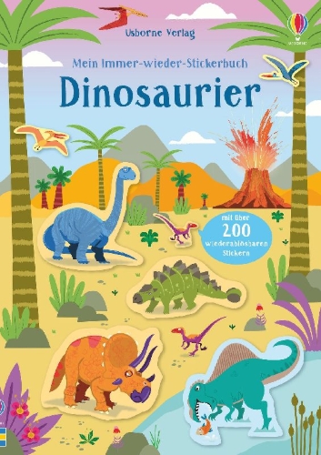 Buchcover und Innenansicht für das Buch: Mein Immer-wieder-Stickerbuch: Dinosaurier